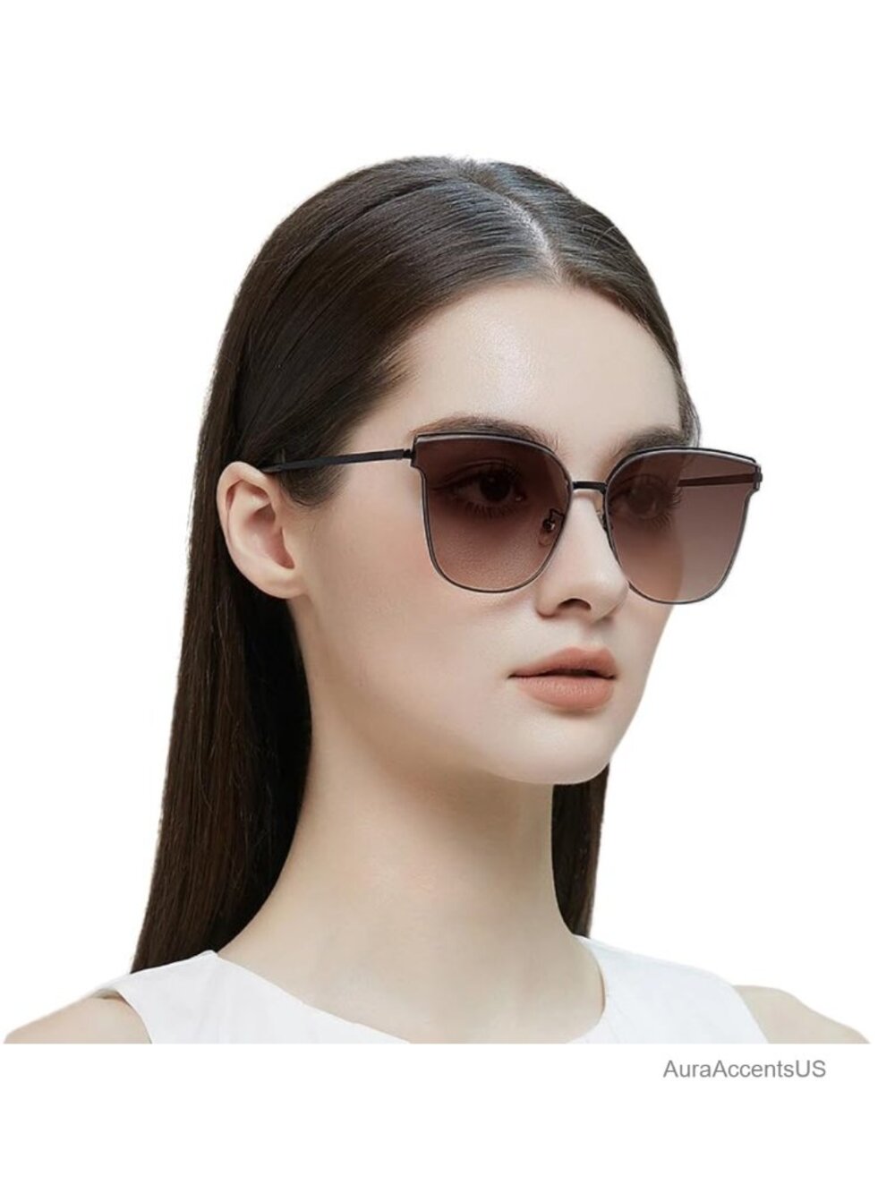 Oversized Cateye Aviator Sunglasses UV400 Gradient Metal Frame